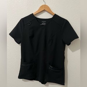 JAANUU BLACK FOUR POCKET SCRUB TOP